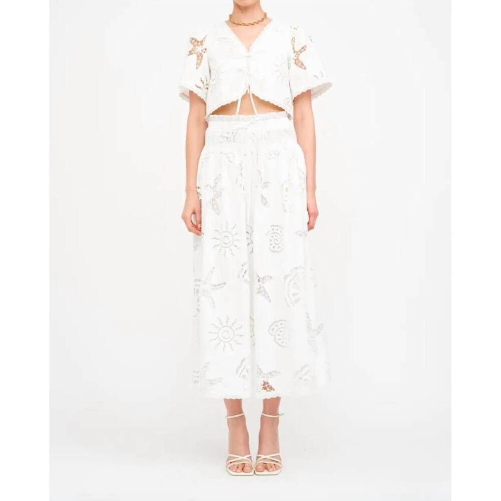 NEW SOFIE THE LABEL abbott embroidered midi skirt in off white